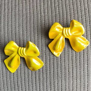 BOW-licious Vintage 80's Iridescent Yellow Pierced Earrings